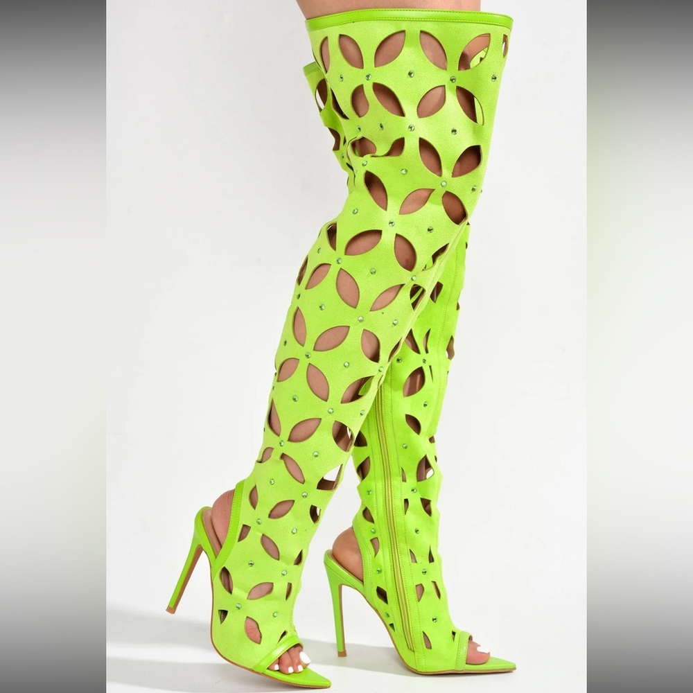 •CAPE ROBBIN• “Diana” Peep Open Toe Thigh High Stiletto Heel Boots // NIB